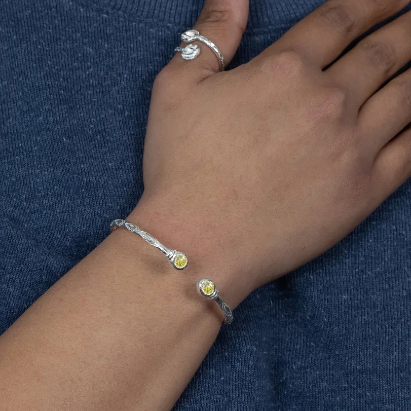 Silver Bangle for Everyday-Medium Bangle with Synthetic Peridot August Birthstone