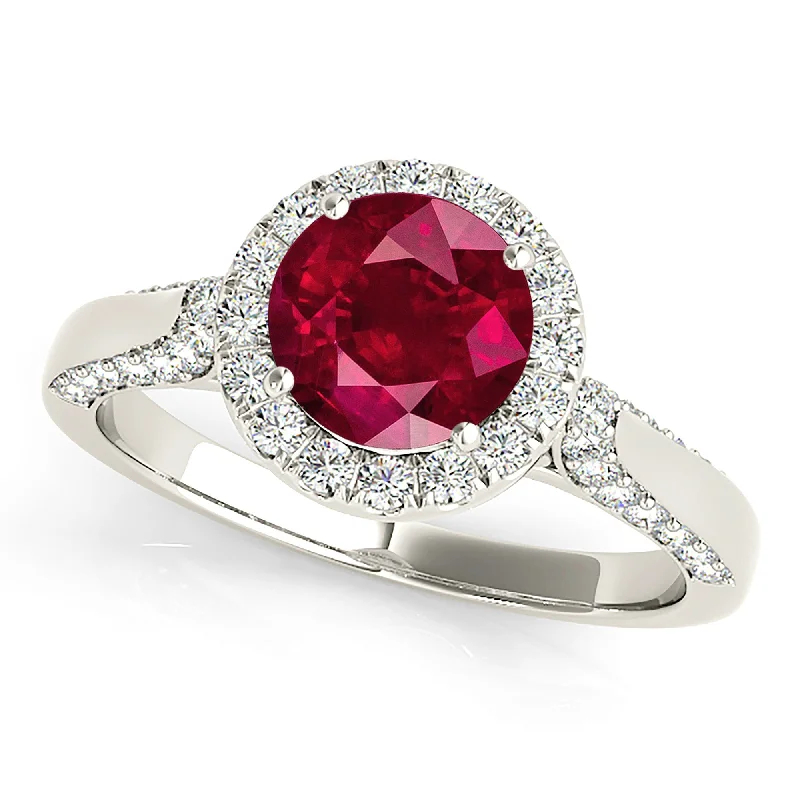 Solitaire Gemstone Ring-1.80 ct. Genuine Ruby Ring With Halo And Side Accent Diamonds