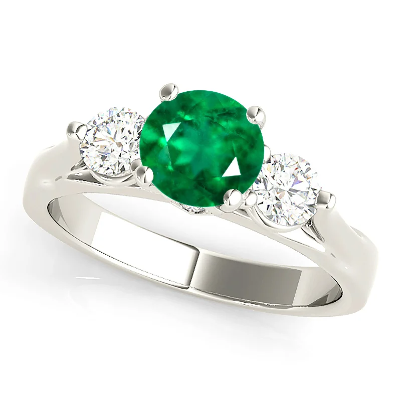 Multi-Stone Engagement Ring-1.15 ct. Genuine Emerald Three Stone Ring With Diamonds