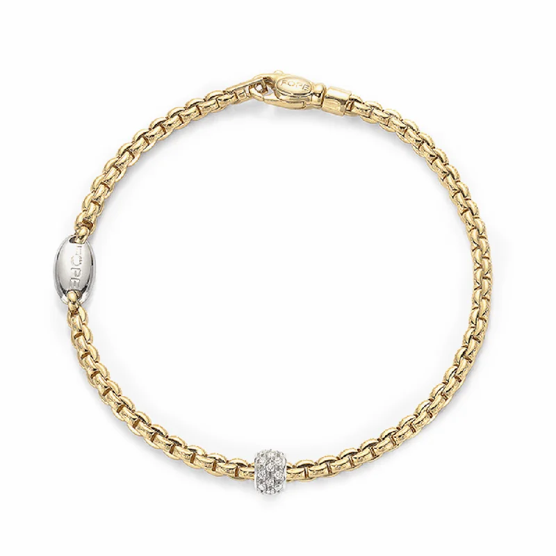 Silver Chain Bracelets-Eka 18ct Yellow Gold Slim Bracelet With Diamond Set Rondel