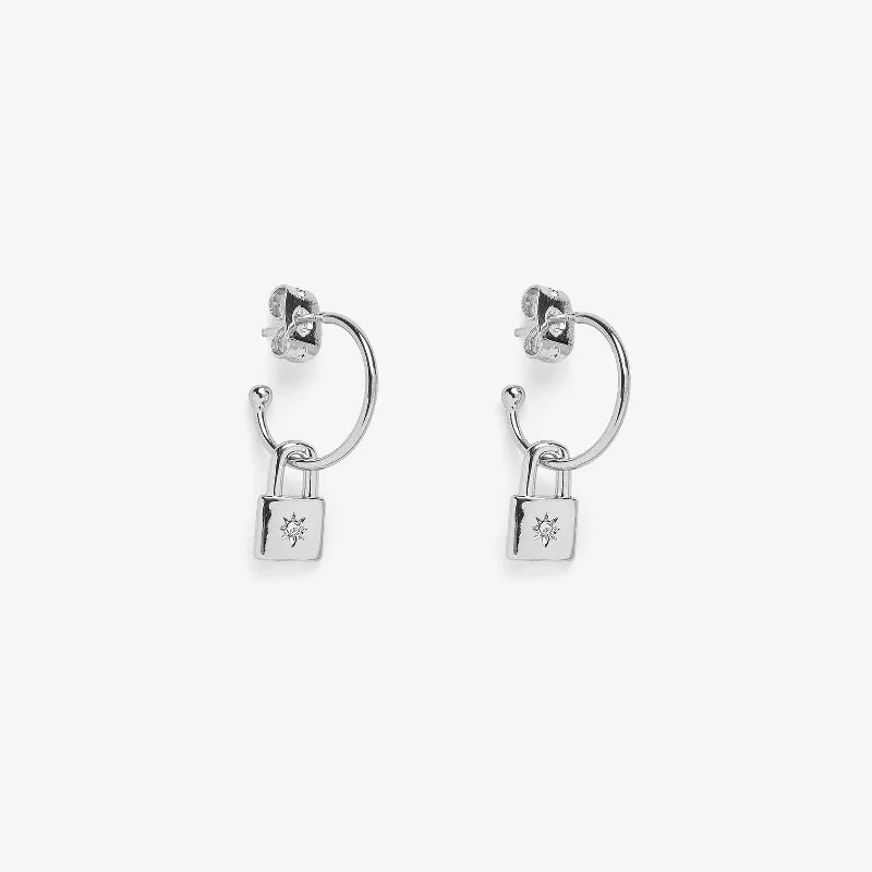 Large Silver Earrings-Lock Hoop Earrings