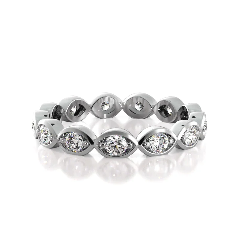 Elegant Pearl Ring-0.43 ct. Round Diamond Eternity Wedding Band