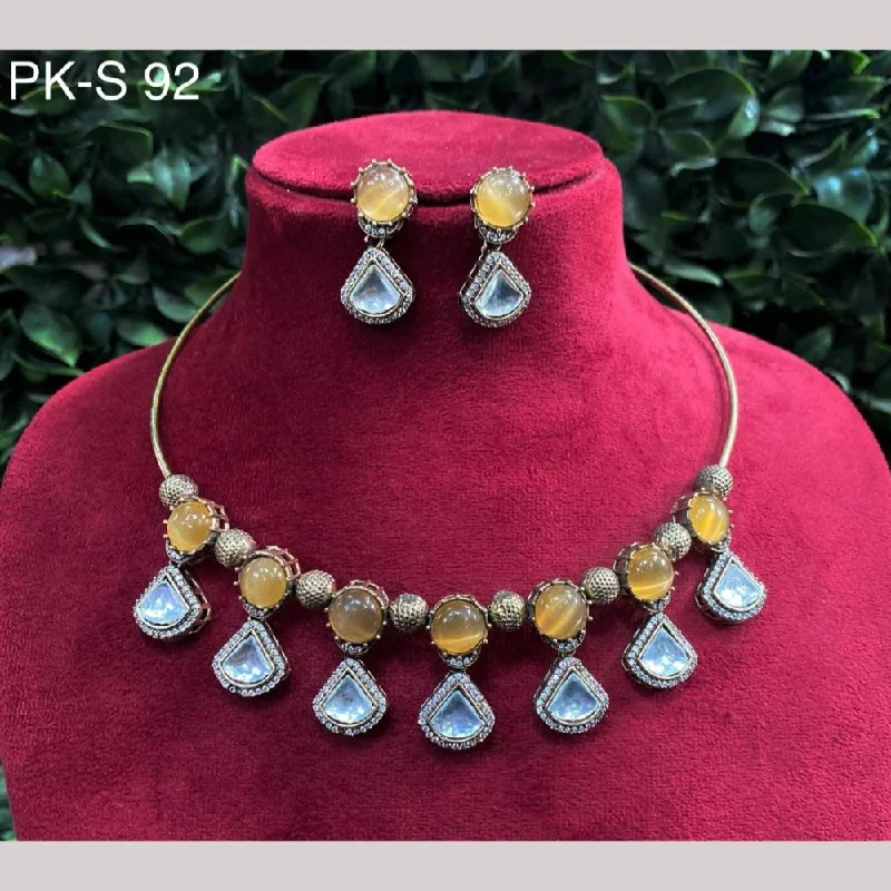 Vintage Crystal Necklace-Amoliya Jewels Gold Plated Polki Kundan Stone Choker Necklace Set