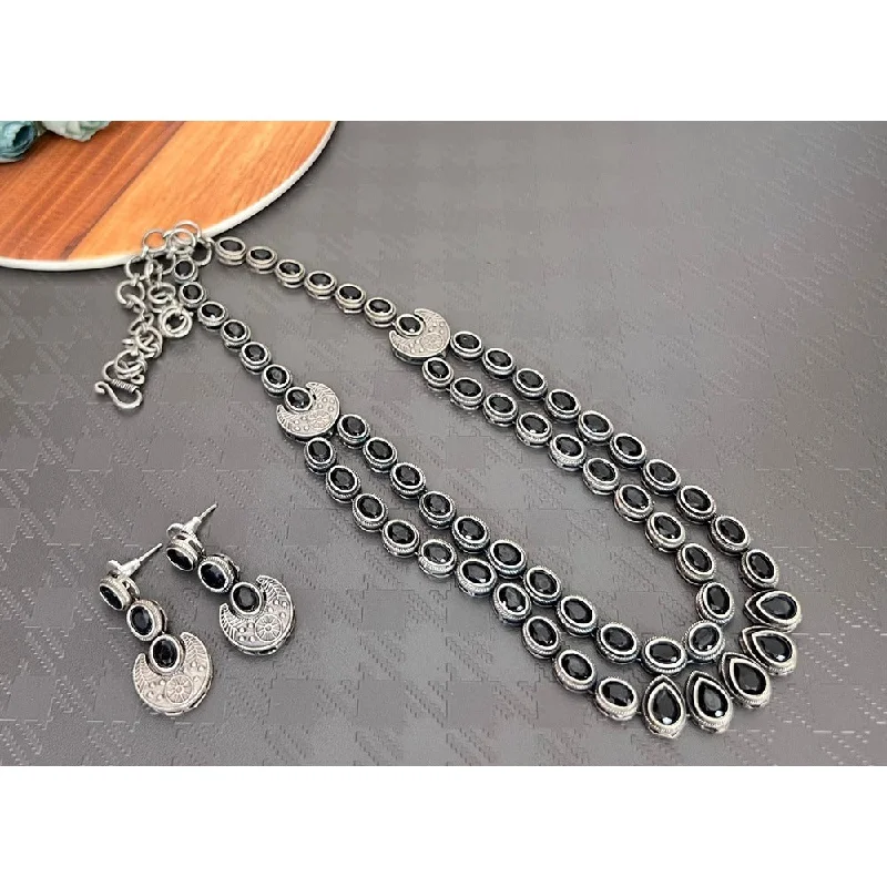 Rose Gold Chain Necklace-Akruti Collection Oxidised Plated Pota Stone Long Necklace Set