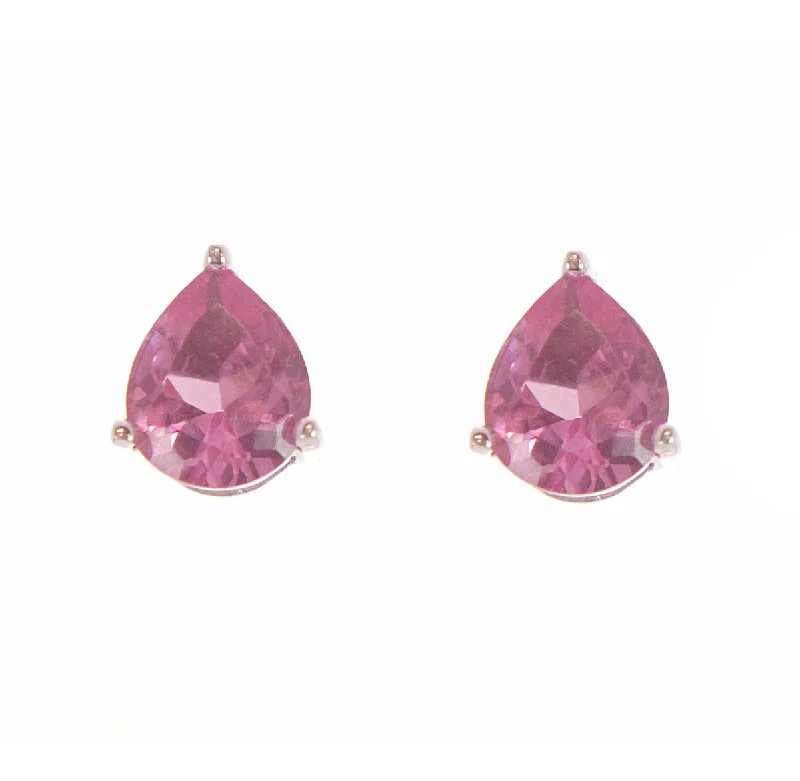 Sterling Silver Drop Earrings-Pink Tear Cubic Zirconia Earrings