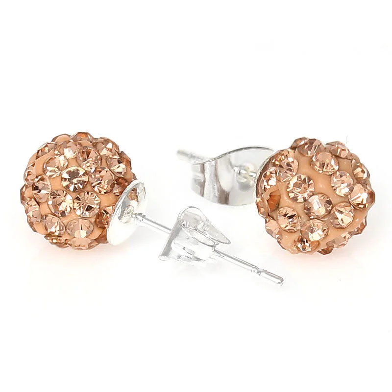 Hoop Earrings with Diamonds-8mm Topaz Rhinestones Crystal Fireball Disco Ball Pave Bead Stud Earrings