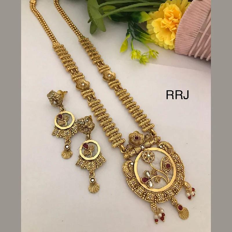 Sterling Silver Necklace-FS Collection Gold Plated Kundan Stone And Pearls Necklace Set