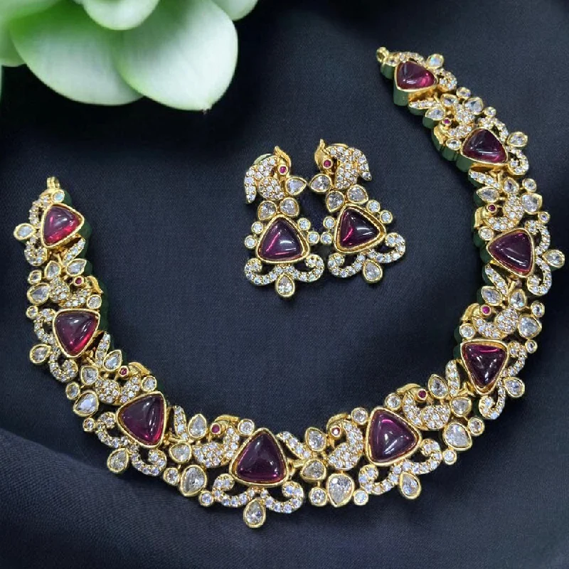 Elegant Diamond Necklace-Sona Creation Gold Plated Crystal Stone Necklace Set