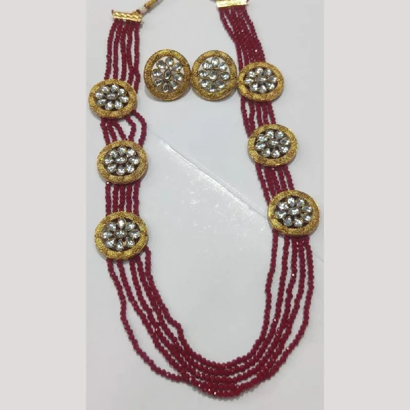 Crystal Bar Necklace-Manisha Jewellery Gold Plated Crystal Stone And Pearls Long Necklace Set