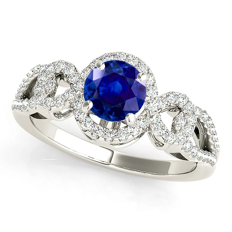 Classic Ruby Ring-1.35 ct. Genuine Blue Sapphire Knot Halo Ring