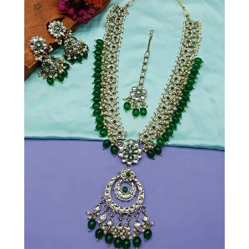 Fashionable Gold Necklace-Gehana Mahal Kundan Stone And Meenakari Pearls Long Necklace Set