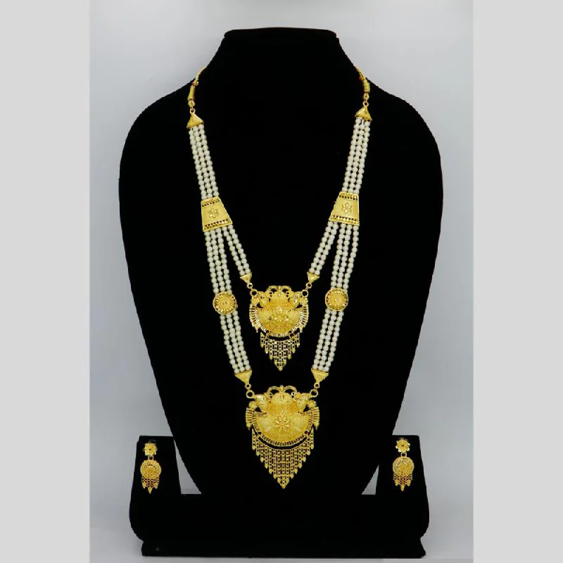 Vintage Pearl Necklace-Mahavir Dye Gold Pearl Long Necklace Set