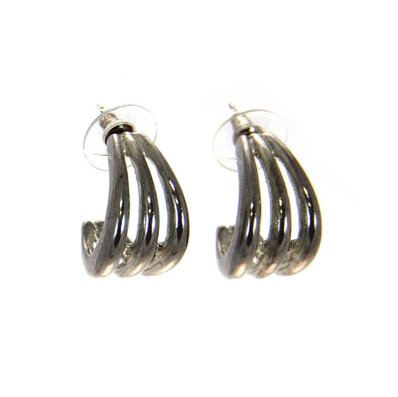 Chunky Gold Hoop Earrings-Silver Triple Loop Earrings