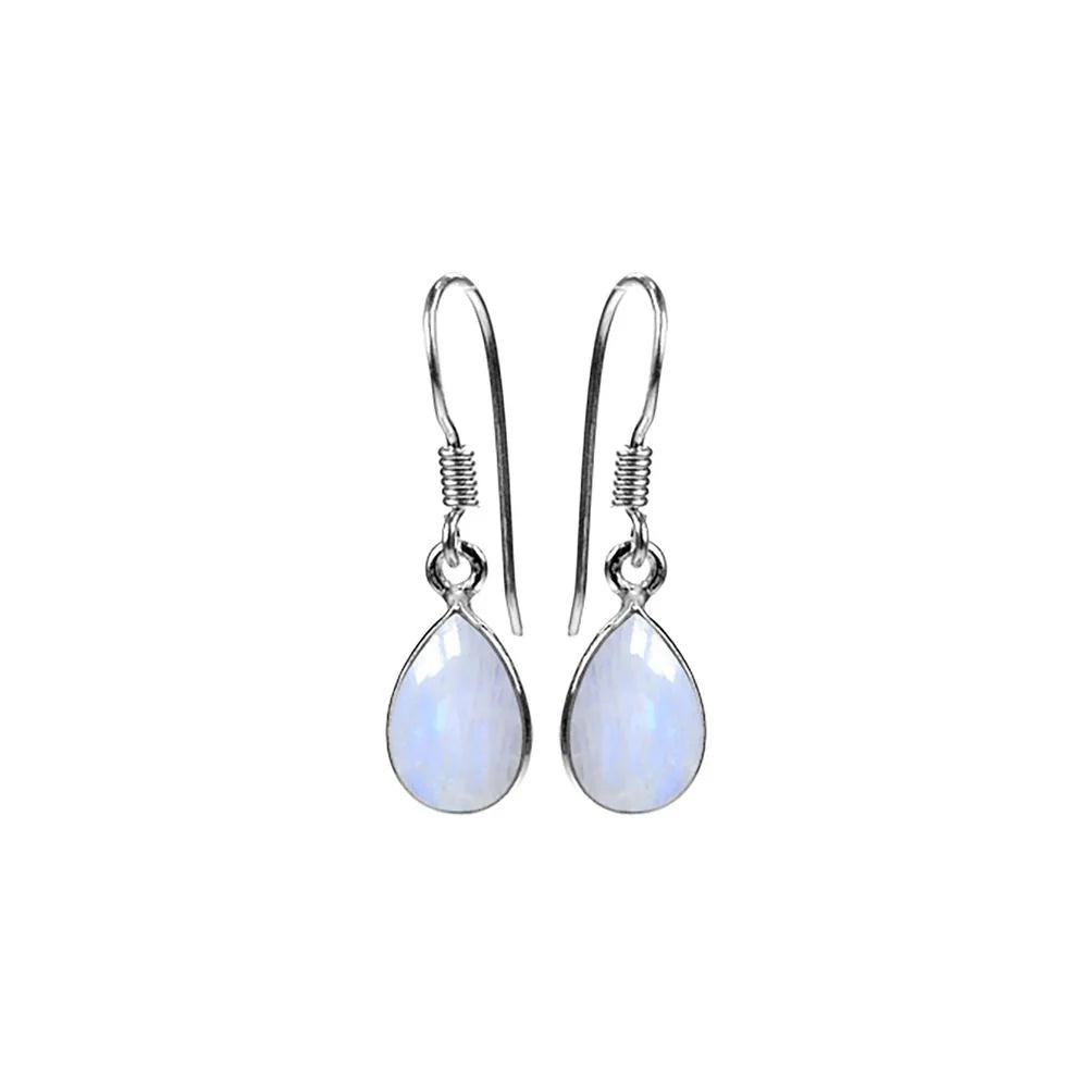 Long Statement Earrings-Sterling Silver Rainbow Moonstone Drop Earrings