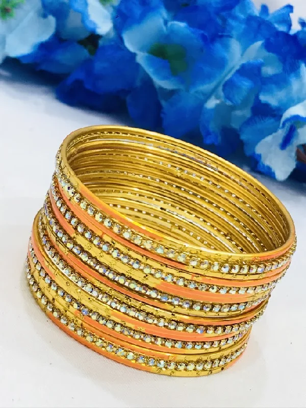 Elegant Diamond Bangle-Attractive Orange color Unique Designed Metal Bangles For Women