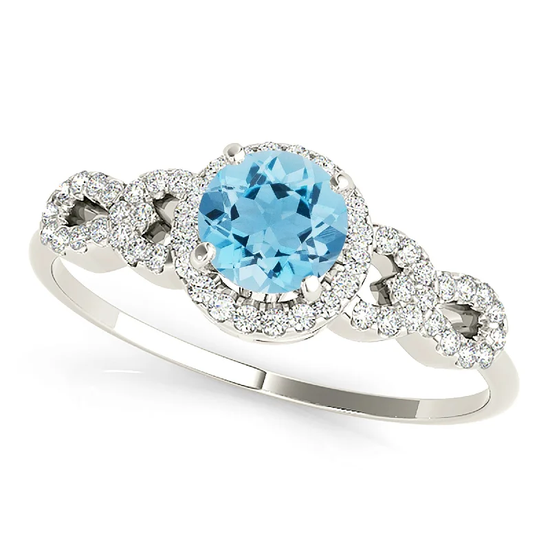 Personalized Gemstone Ring-1.10 ct. Genuine Aquamarine Ring With Halo And Open Link Diamond Band