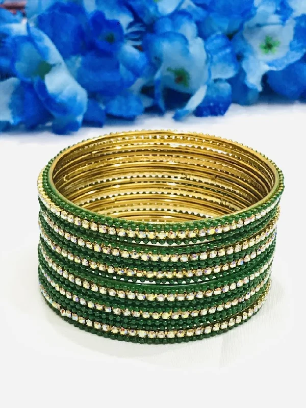 Bold Gold Bangles-Gorgeous Green Color Stone Design Metal Bangles For women