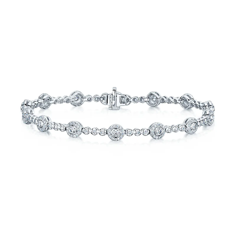 Bold Silver Bracelets-18ct White Gold Round Brilliant Diamonds in a Rub Over Setting Bracelet