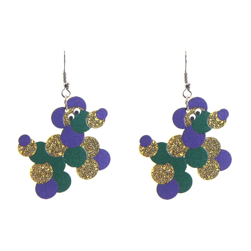 Colorful Tassel Earrings-Mardi Gras Bead Dog Earrings 1.5" x 1.25"