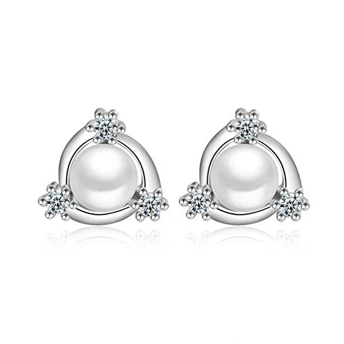 Large Hoop Earrings-Sexy Sparkles Imitation Pearl Ear Post Stud Earrings with Cubic Zirconia for women teen girls