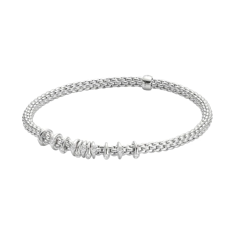 Vintage Leather Bracelets-Prima 18ct White Gold Bracelet With Pave Diamond Set Rondels