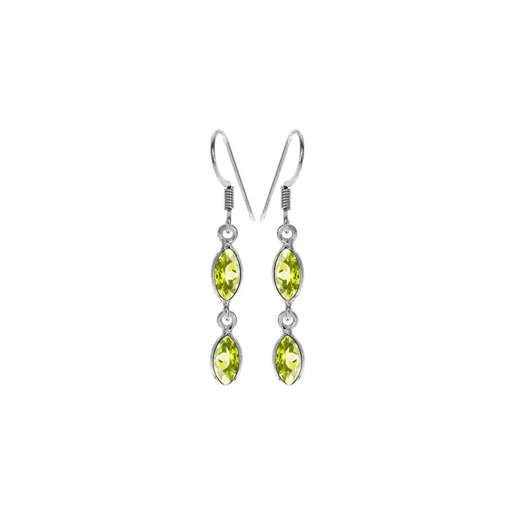 Gold Hoop Earrings-Sterling Silver Peridot Double Drop Marquis Earrings