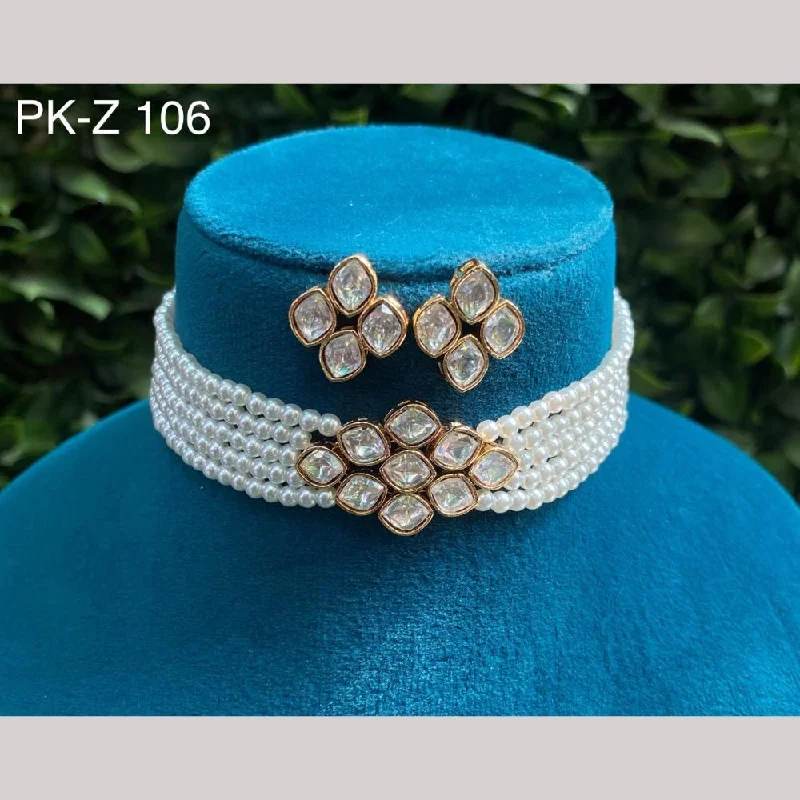 Retro Style Necklace-Amoliya Jewels Gold Plated Polki Kundan Stone And Beads Choker Necklace Set