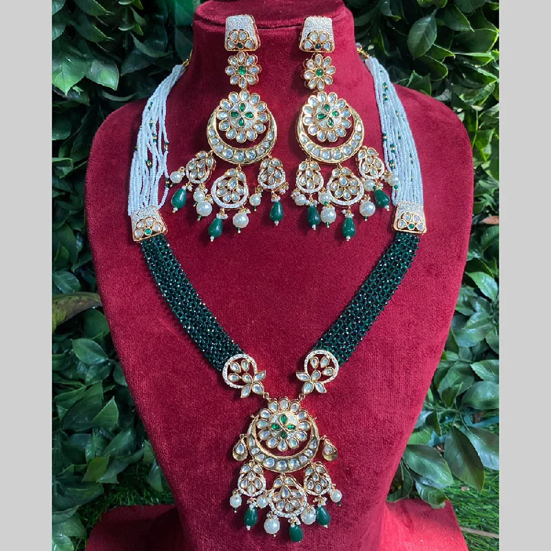 Gold Choker Necklace for Women-Amoliya Jewels Gold Plated Polki Kundan Meenakari Pearls Long Necklace Set