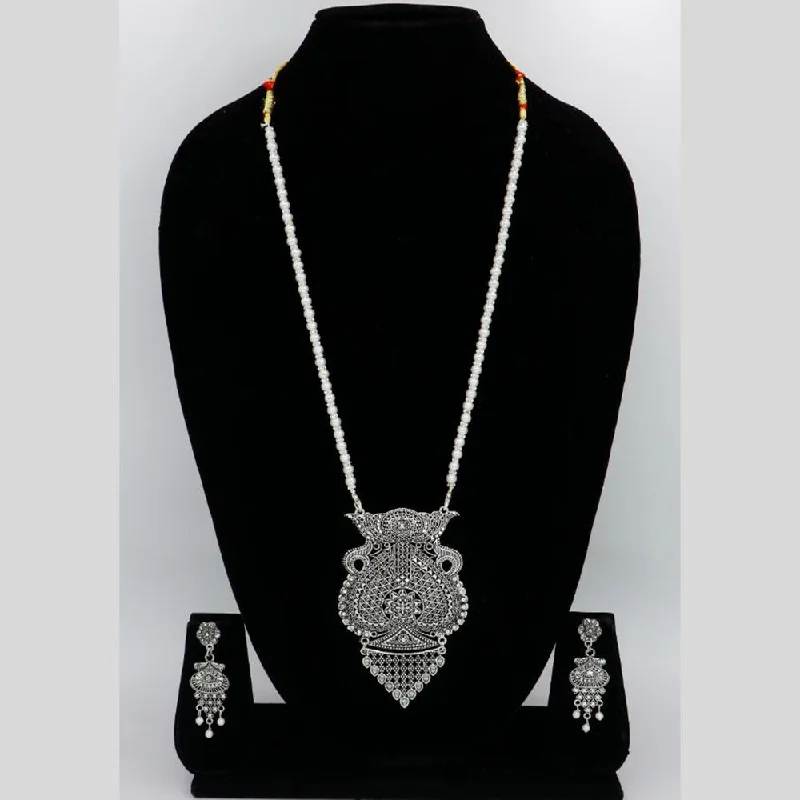 Delicate Gold Chain Necklace-Mahavir Oxidised Plated Long Necklace Set