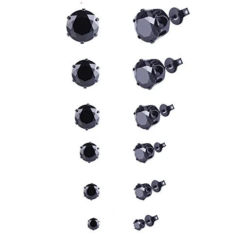 Handcrafted Hoop Earrings-Sexy Sparkles Jewelry Women's Round Black Cubic Zirconia Stud Earring 1 set of (6 Pairs)3mm-8mm