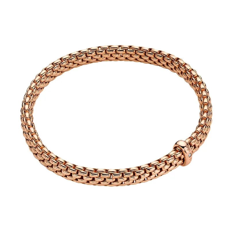 Stackable Charm Bracelets-Flex'it Vendome 18ct Rose Gold Bracelet With Single Diamond Set Rondel