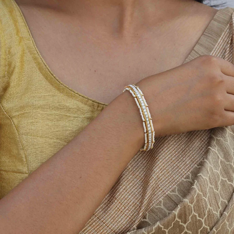 Gemstone-Studded Bangles-CLASSIQUE SILVER PEARL BANGLE