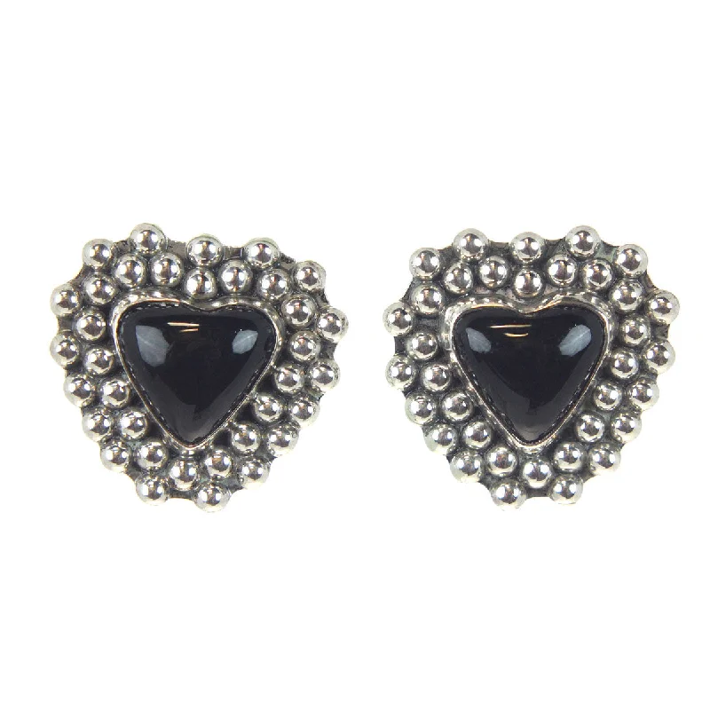 Zodiac Sign Earrings-Heart Onyx Clip Earrings Sterling Silver