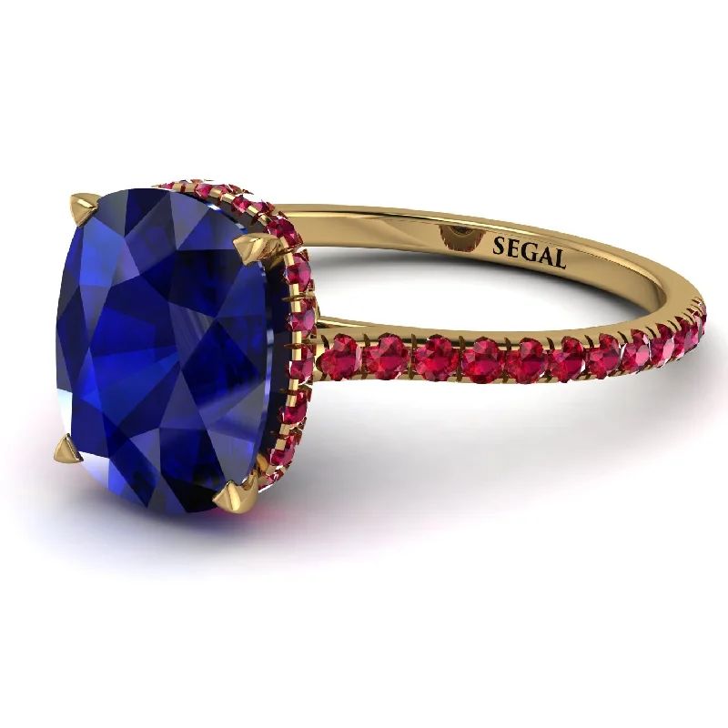 Luxury Wedding Band-Hidden Halo Cushion Sapphire Ring - Alayna No. 58