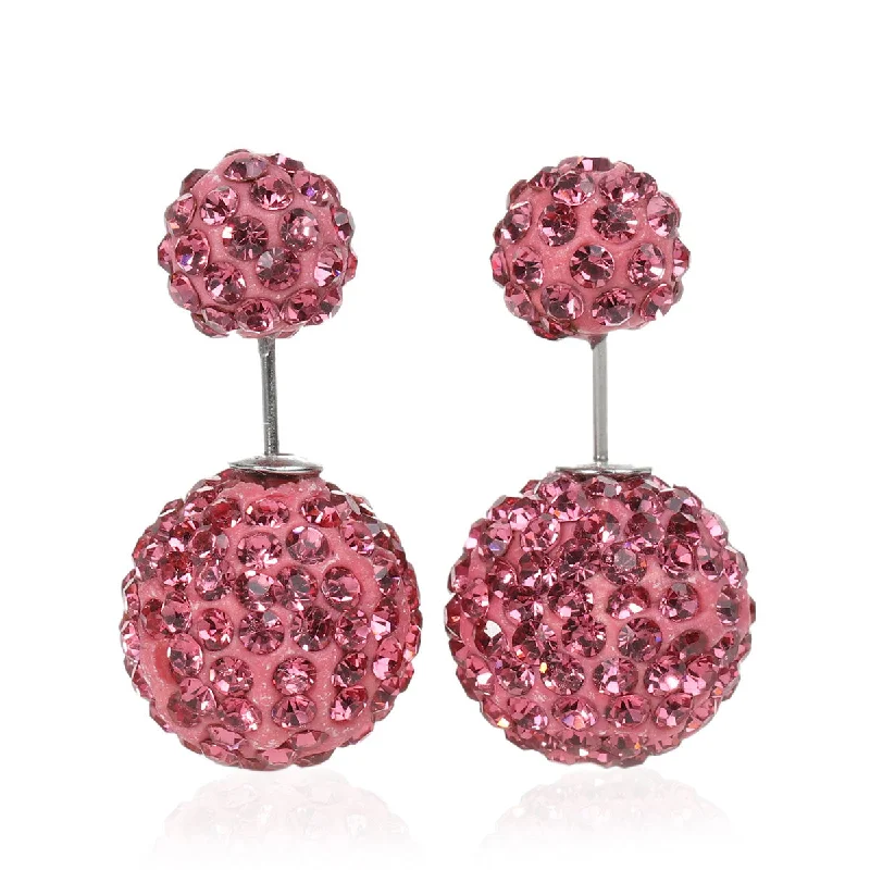 Cute Animal Earrings-SEXY SPARKLES Clay Earrings Double Sided Ear Studs Round Pave Pink Rhinestone W/ Stoppers