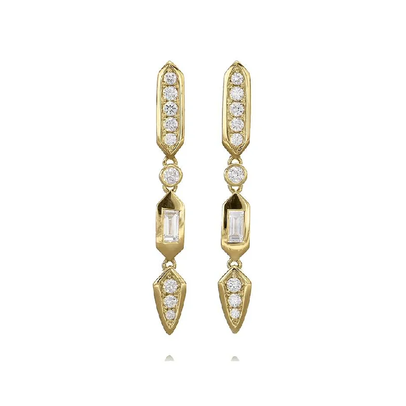 Layered Gemstone Earrings-18ct Yellow Gold Diamond Drop Earrings