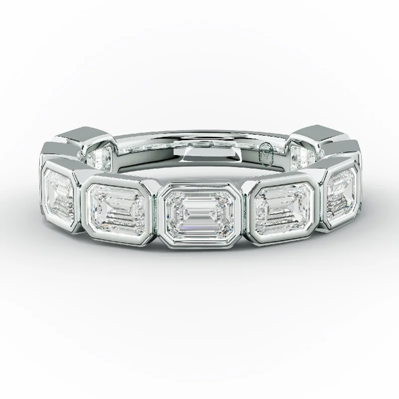 Modern Engagement Ring-2.0 Carat East West Emerald Cut Bezel Set Diamond Anniversary Band