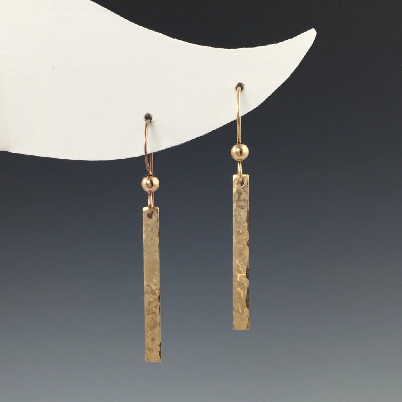 Classic Gold Earrings-Gold Hammered Bar Earrings - Short