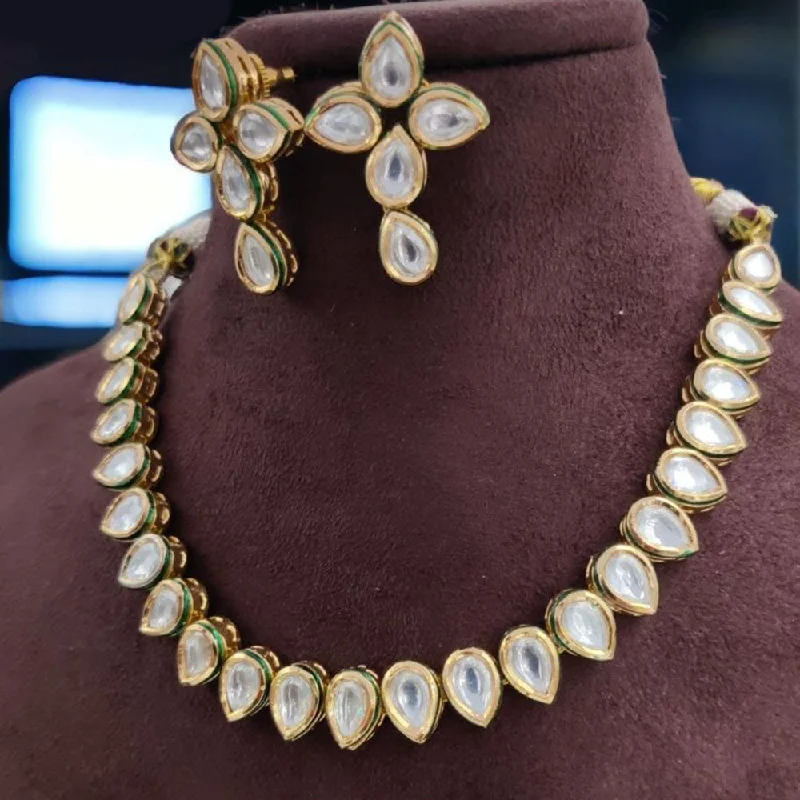 Personalized Gold Necklace-Jewel Addiction Gold Plated Kundan Stone Necklace Set