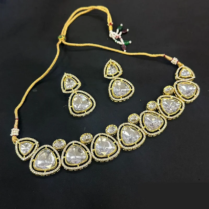 Fashionable Crystal Necklace-Akruti Collection Gold Plated Kundan Stone Choker Necklace Set