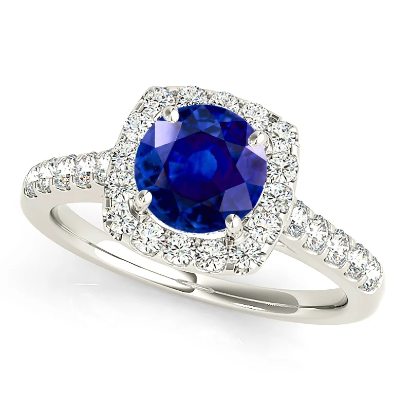 Fashionable Ruby Ring-1.80 ct. Genuine Blue Sapphire Halo Ring