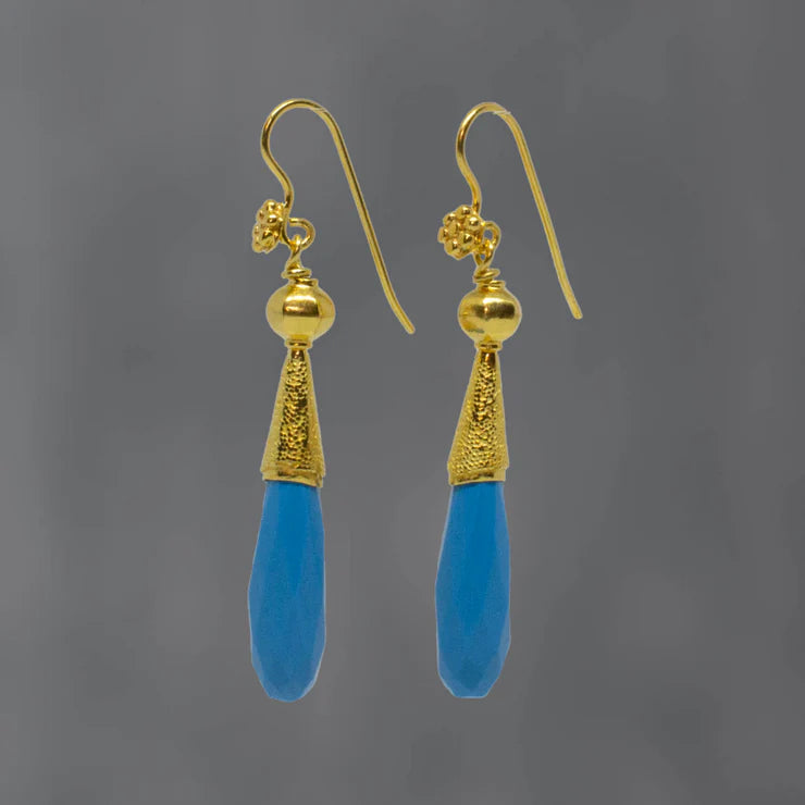 Custom Gemstone Earrings-Gold Vermeil Long Turquoise Granulation Drop Earrings