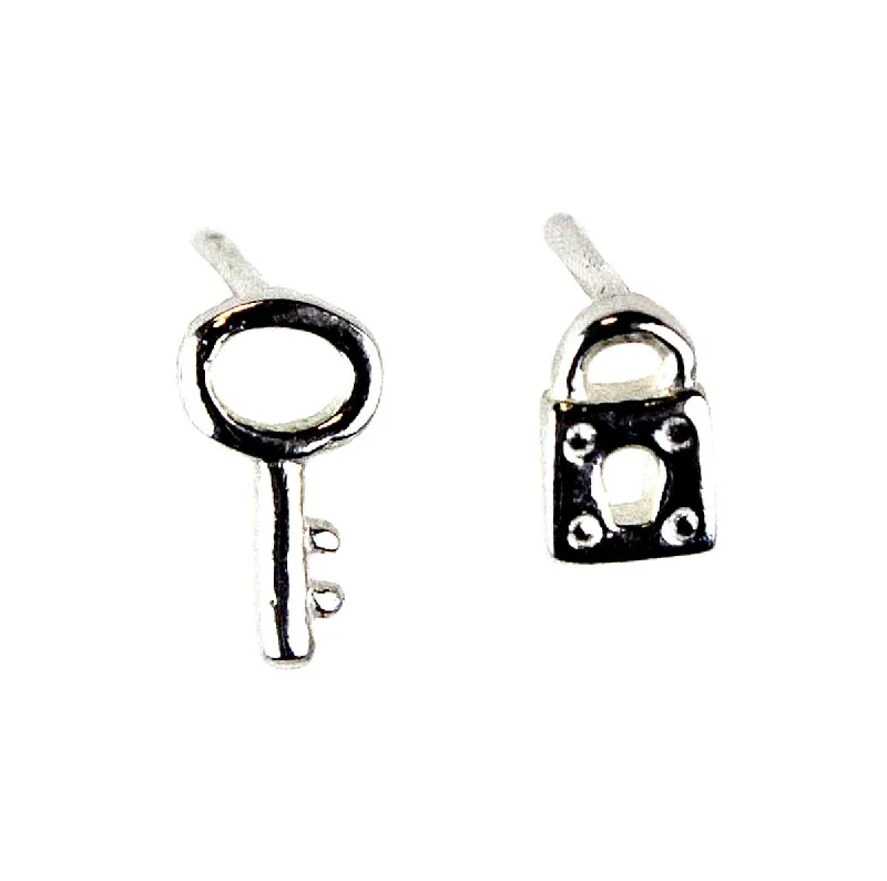 Sterling Silver Earrings-Lock and Key Stud Earrings .925