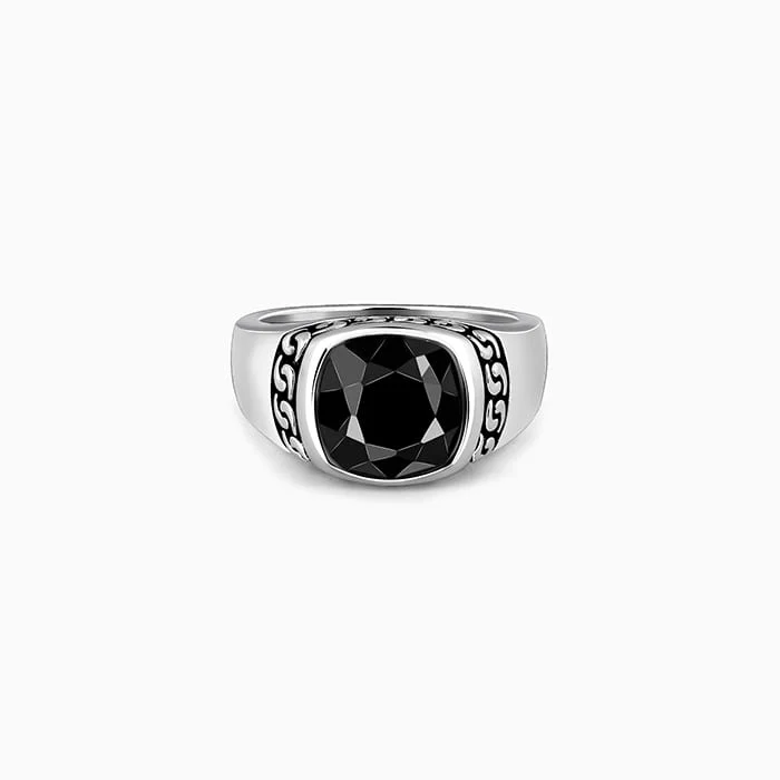 Stylish Gemstone Wedding Ring-Silver Black Radiance Ring For Him