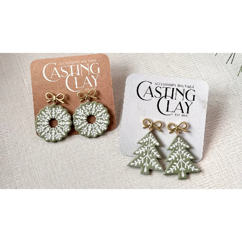 Silver and Gold Earrings-Vintage Wreaths & Trees Earrings