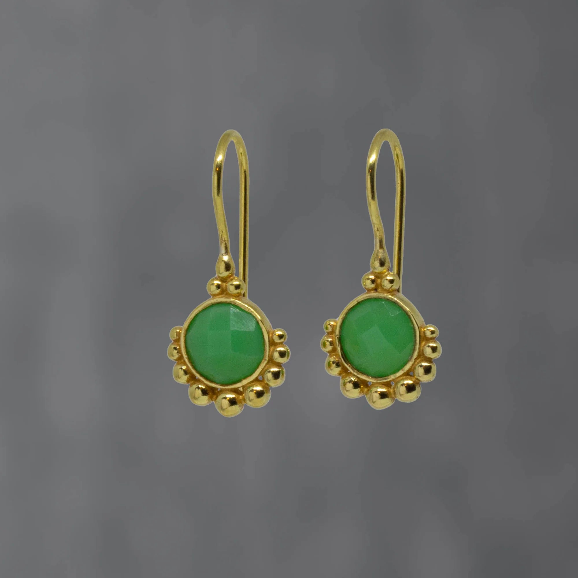 Vintage Gold Earrings-18ct Gold Vermeil Dot Chrysoprase Drop Earrings