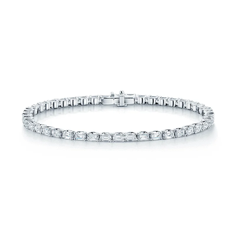 Tennis Bracelets with Sapphires-Platinum Claw Set Emerald Cut Diamond Tennis Bracelet