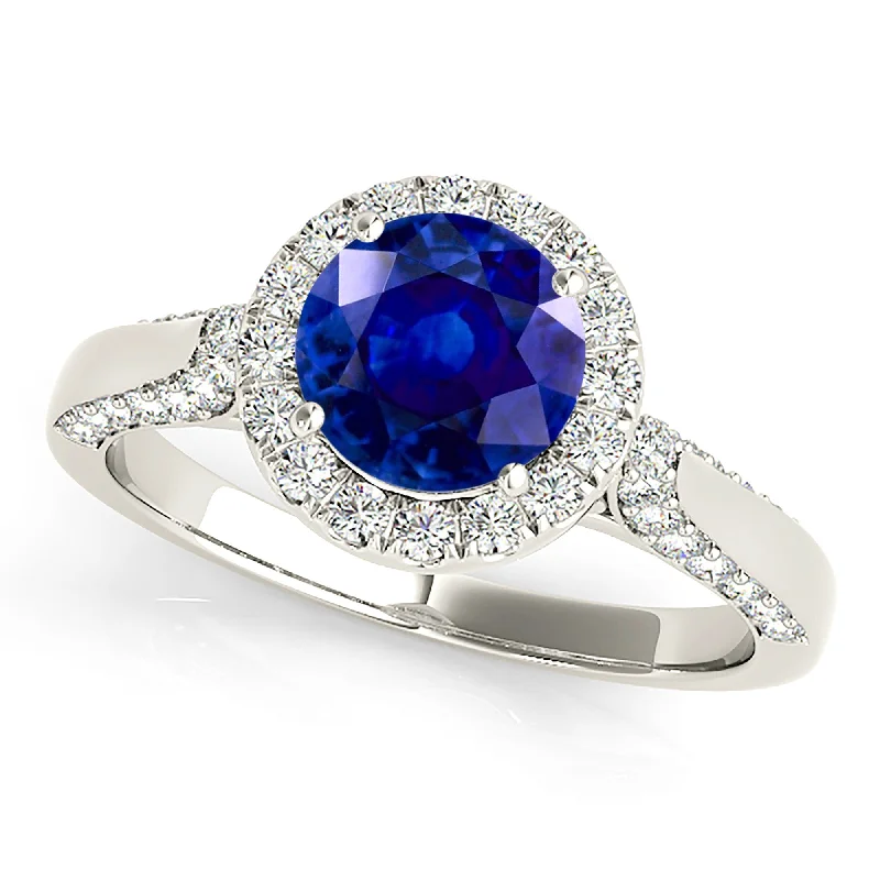 Custom Gemstone Engagement Ring-1.80 ct. Genuine Blue Sapphire Halo Engagement Ring