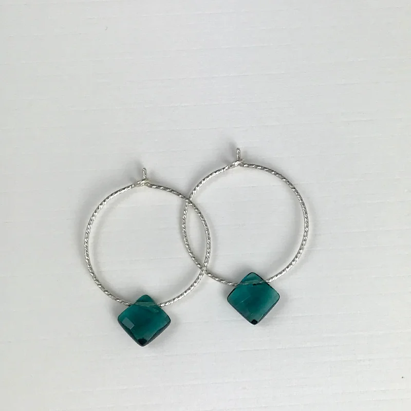 Vintage Pearl Drop Earrings-Silver Hoop Teal Drop Earrings - M