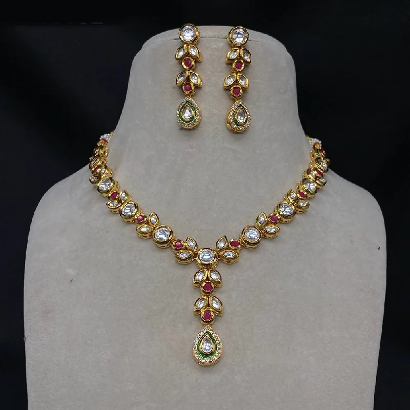 Custom Birthstone Jewelry Necklace-Royal Kundan Jewellery Gold Plated Kundan Stone Necklace Set